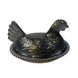 Rose’s Closet Smokey Black Carnival Glass Hen on Nest 3 1/2” tall 4 3/4” long New Chicken