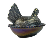 Rose’s Closet Smokey Black Carnival Glass Hen on Nest 3 1/2” tall 4 3/4” long New Chicken