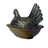 Rose’s Closet Smokey Black Carnival Glass Hen on Nest 3 1/2” tall 4 3/4” long New Chicken