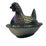 Rose’s Closet Smokey Black Carnival Glass Hen on Nest 3 1/2” tall 4 3/4” long New Chicken