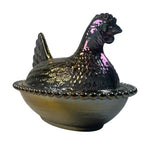 Rose’s Closet Smokey Black Carnival Glass Hen on Nest 3 1/2” tall 4 3/4” long New Chicken