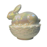 Mosser Bunny On Basket Nest White Carnival Glass Rabbit Covered Dish New USA