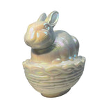 Mosser Bunny On Basket Nest White Carnival Glass Rabbit Covered Dish New USA