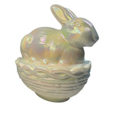 Mosser Bunny On Basket Nest White Carnival Glass Rabbit Covered Dish New USA