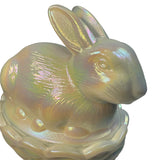Mosser Bunny On Basket Nest White Carnival Glass Rabbit Covered Dish New USA