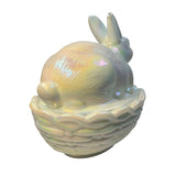 Mosser Bunny On Basket Nest White Carnival Glass Rabbit Covered Dish New USA