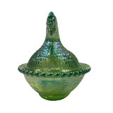 Rose’s Closet Green Carnival Glass Hen on Nest Chicken 3 1/2” tall 4 3/4” long New