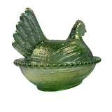 Rose’s Closet Green Carnival Glass Hen on Nest Chicken 3 1/2” tall 4 3/4” long New
