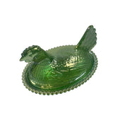 Rose’s Closet Green Carnival Glass Hen on Nest Chicken 3 1/2” tall 4 3/4” long New
