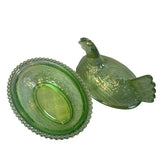 Rose’s Closet Green Carnival Glass Hen on Nest Chicken 3 1/2” tall 4 3/4” long New