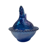 Rose’s Closet Blue Carnival Glass Hen Chicken on Nest 3 1/2” tall 4 3/4” long New