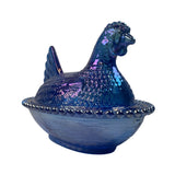 Rose’s Closet Blue Carnival Glass Hen Chicken on Nest 3 1/2” tall 4 3/4” long New