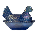 Rose’s Closet Blue Carnival Glass Hen Chicken on Nest 3 1/2” tall 4 3/4” long New