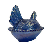 Rose’s Closet Blue Carnival Glass Hen Chicken on Nest 3 1/2” tall 4 3/4” long New
