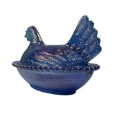 Rose’s Closet Blue Carnival Glass Hen Chicken on Nest 3 1/2” tall 4 3/4” long New