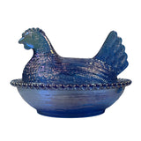 Rose’s Closet Blue Carnival Glass Hen Chicken on Nest 3 1/2” tall 4 3/4” long New