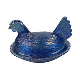Rose’s Closet Blue Carnival Glass Hen Chicken on Nest 3 1/2” tall 4 3/4” long New
