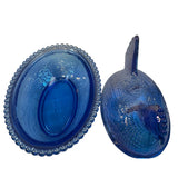 Rose’s Closet Blue Carnival Glass Hen Chicken on Nest 3 1/2” tall 4 3/4” long New