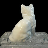 Mosser White Milk Glass Fluffy Kitten Cat  Figure Marked New USA