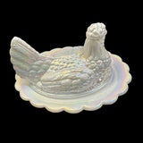 Hen On Nest Carnival Milk Glass 7” Mosser New Vintage Farmhouse Style Candy Dish