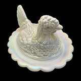Hen On Nest Carnival Milk Glass 7” Mosser New Vintage Farmhouse Style Candy Dish