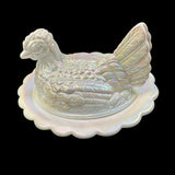 Hen On Nest Carnival Milk Glass 7” Mosser New Vintage Farmhouse Style Candy Dish