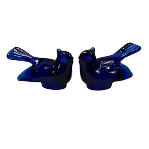 Mosser Birds Art Glass Cobalt Blue Set of 2 Mosser USA  3” Gift New