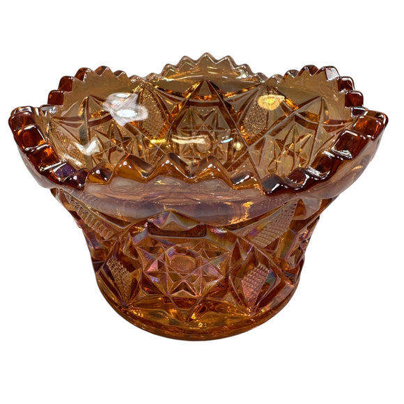 Mosser Finger Bowl Rose Gold Carnival Glass Star Pattern New USA 3.5” Tall