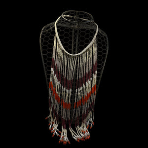 Collar Waterfall Red White Multi Strand Handmade Seed Bead Statement Necklace