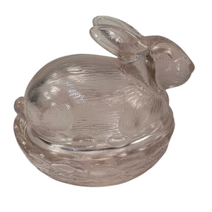 Mosser Glass Bunny Rabbit On A Basket Nest Pink Covered Dish New USA