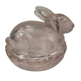 Mosser Glass Bunny Rabbit On A Basket Nest Pink Covered Dish New USA