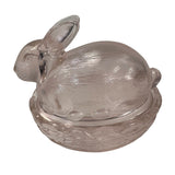 Mosser Bunny On A Basket Art Glass Rabbit Nest Pink Covered Dish New USA