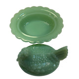 Mosser Hen on Nest Art Glass Jadeite Green Chicken 7” New Farmhouse Covered Dish USA