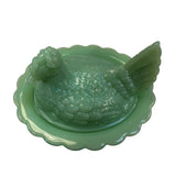 Mosser Hen on Nest Art Glass Jadeite Green Chicken 7” New Farmhouse Covered Dish USA