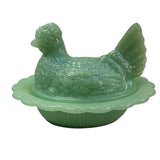 Mosser Hen on Nest Art Glass Jadeite Green Chicken 7” New Farmhouse Covered Dish USA