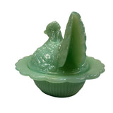 Mosser Hen on Nest Art Glass Jadeite Green Chicken 7” New Farmhouse Covered Dish USA