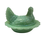 Mosser Hen on Nest Art Glass Jadeite Green Chicken 7” New Farmhouse Covered Dish USA