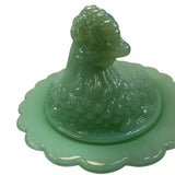 Mosser Hen on Nest Art Glass Jadeite Green Chicken 7” New Farmhouse Covered Dish USA