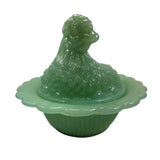 Mosser Hen on Nest Art Glass Jadeite Green Chicken 7” New Farmhouse Covered Dish USA