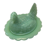 Mosser Hen on Nest Art Glass Jadeite Green Chicken 7” New Farmhouse Covered Dish USA