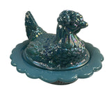 Mosser Hen On Nest Art Glass Carnival Georgia Blue 7” New Farmhouse Chicken Candy Dish New