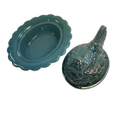 Mosser Hen On Nest Art Glass Carnival Georgia Blue 7” New Farmhouse Chicken Candy Dish New