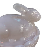 Mosser Bunny On A Basket Art Glass Rabbit Nest Tuscan Crown Pink Covered Dish New USA