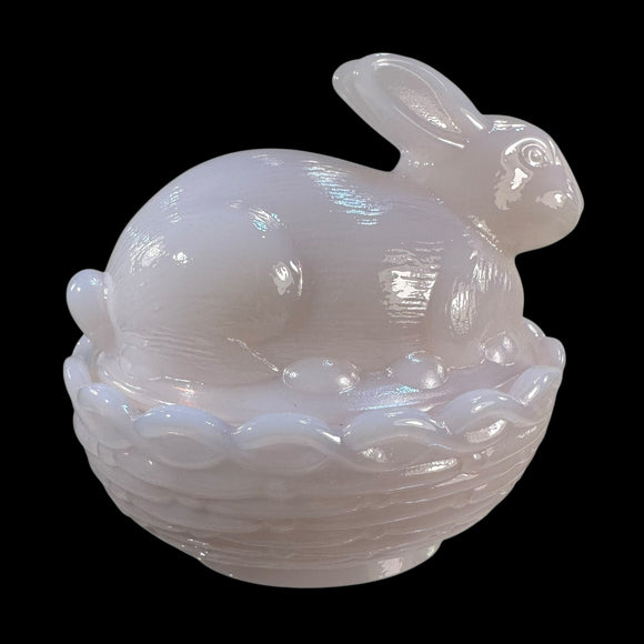 Mosser Crown Tuscan Bunny On A Basket Rabbit Nest Pink Covered Dish New USA