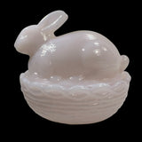 Mosser Bunny On A Basket Art Glass Rabbit Nest Tuscan Crown Pink Covered Dish New USA