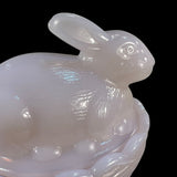 Mosser Bunny On A Basket Art Glass Rabbit Nest Tuscan Crown Pink Covered Dish New USA