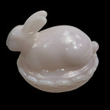 Mosser Bunny On A Basket Art Glass Rabbit Nest Tuscan Crown Pink Covered Dish New USA