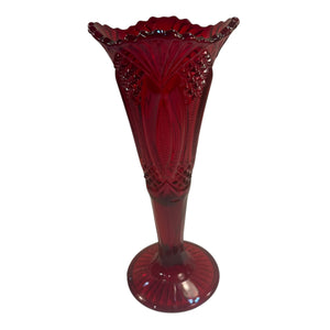 Mosser Ruby Red Glass Diamond Cut Vase Partial Glow New USA