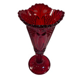 Mosser Ruby Red Glass Diamond Cut Vase Partial Glow New USA