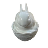 Mosser Bunny On A Basket Art Glass Rabbit Milk Glass Nest White Covered Dish New USA